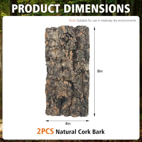 2 Pcs Natural Cork Bark, Reptile Cork Bark 3.9x7.9 Inches, Cork Bark Climbing Mat for Reptiles Turtle Dragon Lizard Geckos Bearded Geckos Frogs, Terrarium Background Habitat Decor