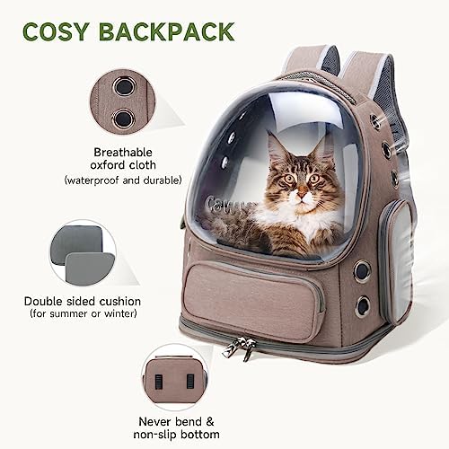 Cawypety Cat Backpack Carrier Large Space Bubble Backpack up to 12lbs Khaki