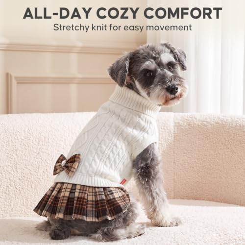 KYEESE Dog Sweater Dress for Small Dogs Turtleneck Thick Knit Pullover