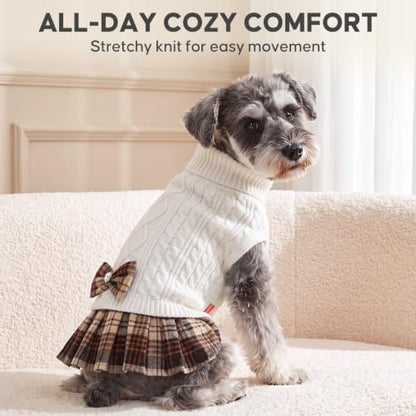 KYEESE Dog Sweater Dress for Small Dogs Turtleneck Thick Knit Pullover
