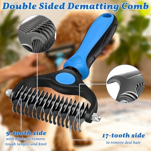 Dog Brush for Shedding - Undercoat Rake for Dogs Deshedding Brush Double-Sided Dematting Comb Pet Pro Grooming Tool Removes Knots Mats Tangled Hair
