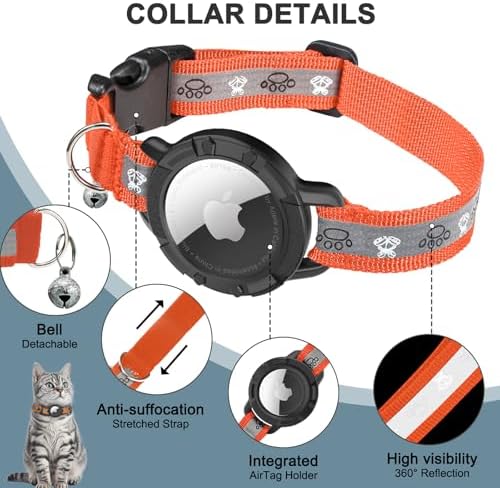 Reflective AirTag Cat Collar, Integrated Cat Collar with Air Tag Holder