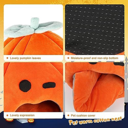 YUEPET Rabbit Cave Bed, Warm Bunny Hideout, Guinea Pig Bed, Pumpkin, Size M