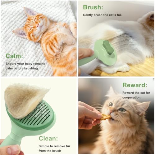 Cat Brush for Shedding, Self Cleaning Brush for Long & Short Hair Cats