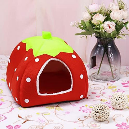 Mygeromon Guinea Pig Bed Rabbit Hideout Cuddle Cup (Strawberry Style)