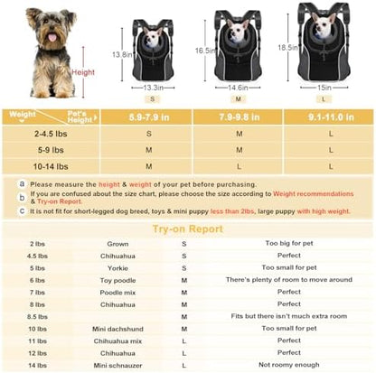 WOYYHO Pet Dog Carrier Backpack, Ventilated Small Dog Front Backpack