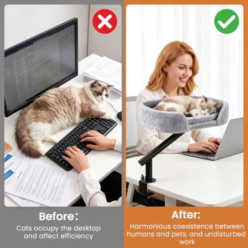 Clamp-On Desk Cat Bed, 16"x12" Cat Spacious Nest, Gray