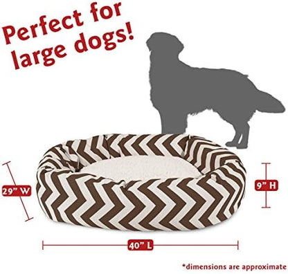 Majestic Pet 40 Inch Chevron Sherpa Calming Washable – Cozy Soft Round with Spine for Head Support - Fluffy Donut 40x29x9 (inch) – Round Pet Large - Chocolate