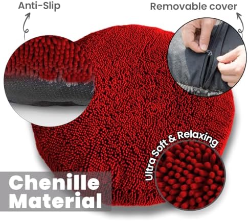 Muddy Mat® Cloud K-9 Bed for Dogs & Cats, Soft & Relaxing Donut Dog Bed, Chenille Material, Removable Cover, Washable & Dryer Safe–Red Large(40'x40')