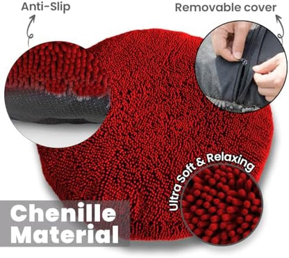 Muddy Mat® Cloud K-9 Bed for Dogs & Cats, Soft & Relaxing Donut Dog Bed, Chenille Material, Removable Cover, Washable & Dryer Safe–Red Large(40'x40')