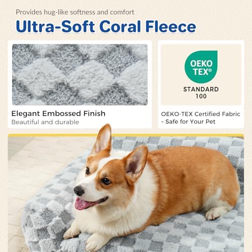 ABCPET Large Dog Bed Sofa, Fluffy Pet Bed for Medium and Large Dogs, Supportive Dog Couch Sofa for Dogs, Pet Sofas with Washable Cover & Non-Slip, 38 inch, Grey