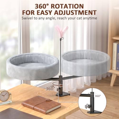 Cat Desk Bed, 360° Swivel Desk Mounted Cat Bed, Gray