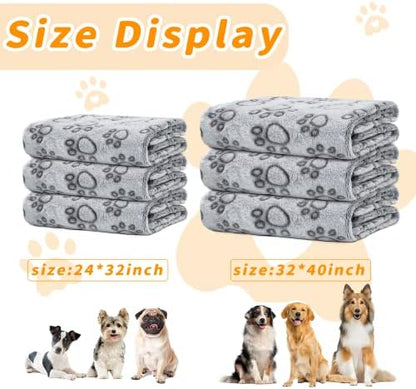 LOKOZ 1 Pack 3 Dog Blanket for Large Medium Small Dogs, Washable Pet Blankets with Grey Paw Print, Soft Flannel Puppy Cat Blanket Throw for Indoor Couch, Bed, Crate 40"x32"