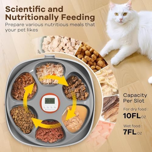 Automatic Cat Feeder Wireless, Sharper Image Auto Cat Food Dispenser for Dry Food with 4 Ice Packs, Rechargeable Auto Feeder for Cats and Dogs with Programmable Timer Low Battery Indicator, White