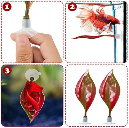 WILLBOND 2 Pcs Red Silicone Betta Fish Bed Leaf Hammock Betta Fish Tank Accessories Decorations for Aquarium Ornaments, Practical Resting Spot, Comfortable and Safe
