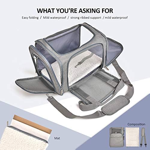 Henkelion Large Cat Carriers Dog Carrier Pet Carrier for Cats Dogs Puppies up to 25Lbs, Big Dog Carrier Soft Sided, Travel Puppy Carrier - Large - Grey
