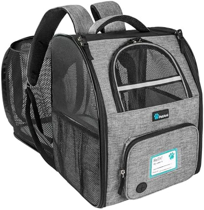 PetAmi Expandable Dog Backpack Carrier for Cats & Pets, Breathable Cat Carrier Backpack with Top Window & Multi-Entry, Ventilated Foldable Travel Carrier for Small Medium Pets up to 18 lbs, Light Gray