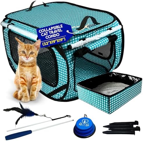 Pet Fit For Life Extra Large Cat Carrier for Travel - Teal Checkers