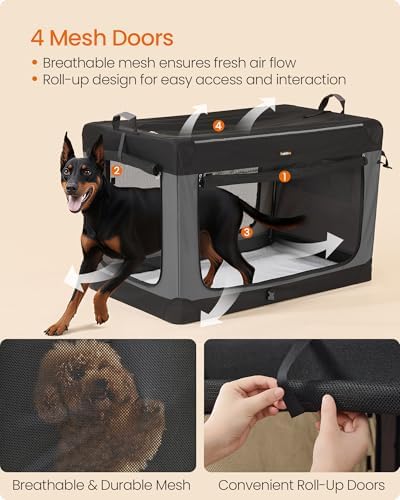 Feandrea Collapsible Dog Crate, Portable Oxford Fabric Pet Carrier, 48-Inch