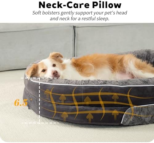 Orthopedic Dog Bed Couch for Large Sized Pets with Egg Foam Support, Four-Sided Bolster Cushions, Soft Tear-Resistant Fabric, and Removable Machine Washable Plush Cover, 36'', Dark Gray