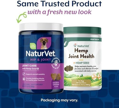 NaturVet Hip & Joint Care with Hemp Seed Supplement for Dogs, 120ct