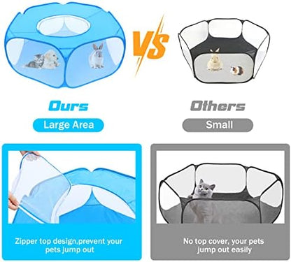 Small Animal Playpen with Top Cover, Breathable Pet Tent, Sky Blue