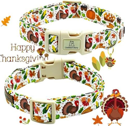 Lionheart glory Turkey Dog Collar, Thanksgining Day Dogs Collar Adjustable Soft Comfortable Collars for Small Dogs Girl or Boy Pet Gift Fall Cute Collar Quick Release Plastic Buckle
