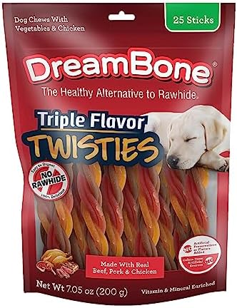 DreamBone Twisties Rawhide-Free Dog Treats with Real Protein, 25 Count