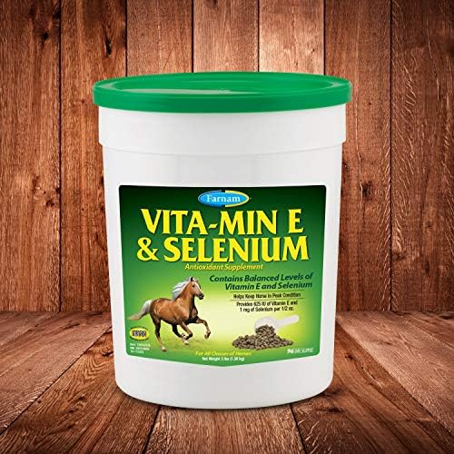 Farnam Vita-Min E & Selenium Antioxidant Supplement for Horses, Horse Vitamin E Supplement, Muscle Health and Peak Condition, 3 lb, 96 Day Supply