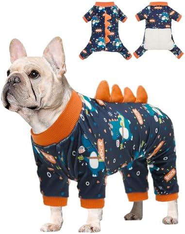 CuteBone Dinosaur Costume Dog Pajamas, Stretchy Spandex Crystal Velvet Sleepwear Coat for Small Dogs, Soft & Warm Pet Outfit Clothes for Cold Weather, Cozy Pullover Design COSP19M