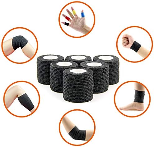 AUPCON Vet Wrap Cohesive Bandages Bulk Self Adhesive Bandage Wrap Self Adherent Wrap Non-Woven for Dogs Pet Animals & Ankle Sprains & Swelling 2 Inch x 5 Yards (2 Inch Black)
