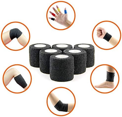 AUPCON Vet Wrap Cohesive Bandages Bulk Self Adhesive Bandage Wrap Self Adherent Wrap Non-Woven for Dogs Pet Animals & Ankle Sprains & Swelling 2 Inch x 5 Yards (2 Inch Black)
