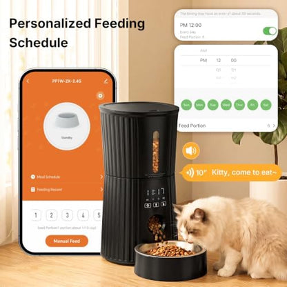 NEWBULIG Automatic Cat Feeder with APP 4L Small Dog Food Dispenser, Black
