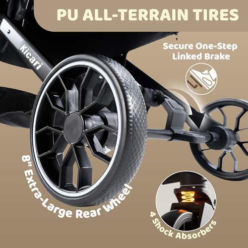All-Terrain Dog Stroller for Small to Medium Dogs, Pet Stroller for Dogs & Cats Outdoor Walks, One-Hand Easy Fold, Double-Layer Anti-UV & Waterproof Canopy & Breathable Mesh, Mocha Brown