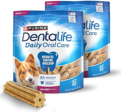 DentaLife Daily Oral Care Dog Treats for Small and Medium Dogs, Chewy Dental Treat to Freshen Breath and Fight Tartar, Chicken Flavor, 35.7 oz. each, 47 Chews each/94 Total Chews - 47 ct. Pouch