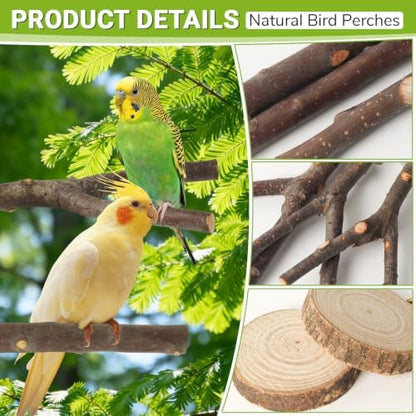 8 Pack Natural Wood Bird Perches for Cage, Wooden Parrot Perch