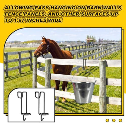 Hicarer 2 Pack Horse Feed Bucket Hooks Metal Water Holder Hanger, Black