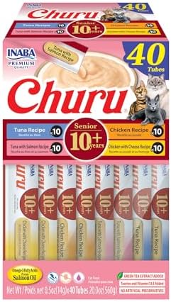 INABA Churu Senior Lickable Cat Treats, Tuna Chicken Variety, 40ct