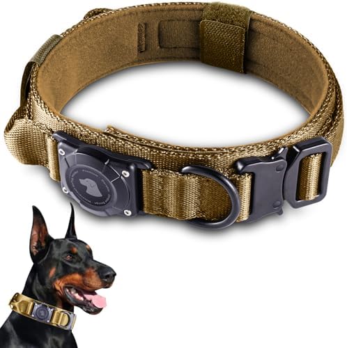 2026 Upgrade Waterproof Tactical AirTag Dog Collar, Built in AirTag Holder