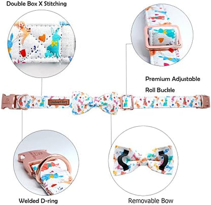 Lionheart glory Easter Dog Collar with Bow Tie Rabbit Print Dog Collar Girl or Boy Soft Durable Adjustable Puppy Gift Collar Bows Spring Collar Dog Bow
