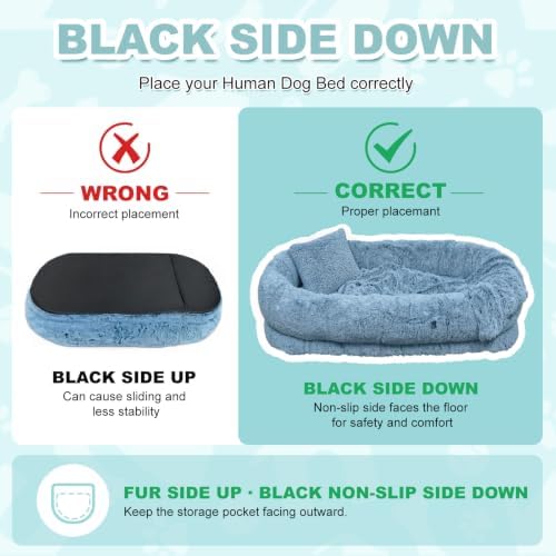 YAEM Human Dog Bed, 71"x45"x12" Calming Human Size Pet Bed for Adult, Navy
