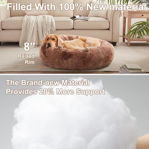 36 in Faux Fur Fluffy Donut Dog Bed for Large Dogs,Tie-dye Brown