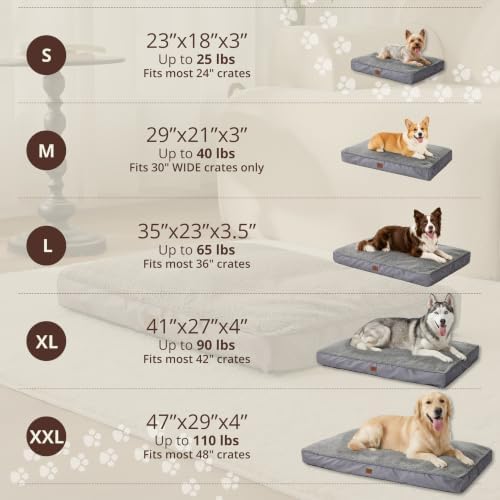 EGOHOME Comfort Shredded Memory Foam Flat Dog Bed, Dark Gray, 47x29