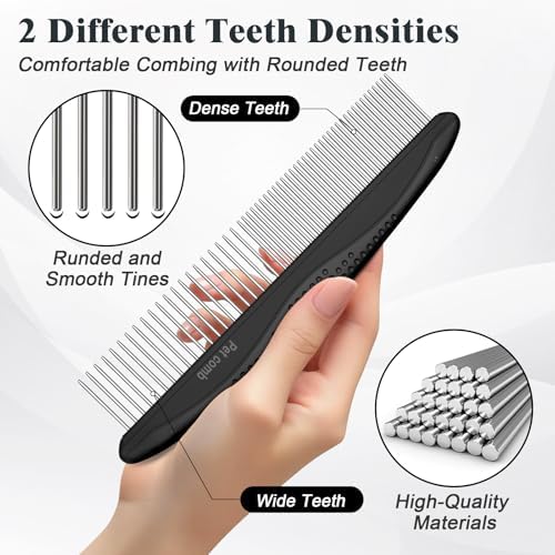 2PCS Self Cleaning Slicker Brush & Dog Comb - Skin Friendly Deshedding Grooming Tool for Dogs, Cats and Small Animals, Professional Deshedding Dematting Tool for Long and Short Haired Pets (Black)