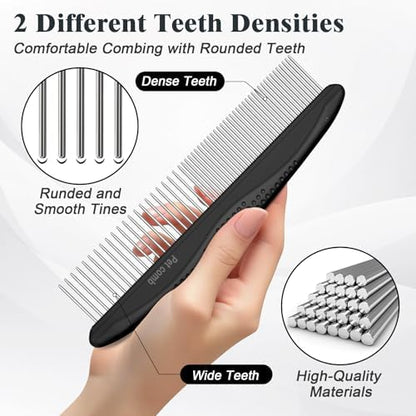 2PCS Self Cleaning Slicker Brush & Dog Comb - Skin Friendly Deshedding Grooming Tool for Dogs, Cats and Small Animals, Professional Deshedding Dematting Tool for Long and Short Haired Pets (Black)