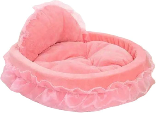 Cute Princess Pet Bed with Lace, Cotton Cat Bed & Teddy Litter for Cats & Small Dogs, Pet Kennel Supplies(Pink,S 45cm)