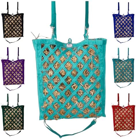 Majestic Ally Premium Nylon Hay Bag for Horses and Livestock, Simulates Grazing, Slow Feeding, Heavy-Duty PP Webbing,Quick-Adjust Straps, Small Hole for Digestion, Multiple Colors (Turquoise)