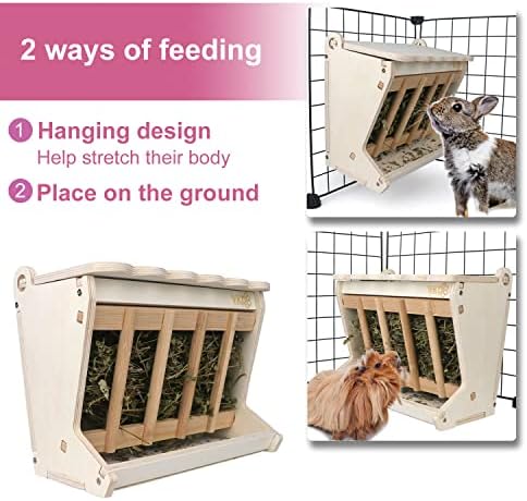 Pet Wooden Hay Feeder for Rabbits, Guinea Pigs, and Chinchillas