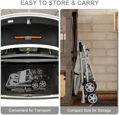 Double Pet Stroller for 2 Small Dogs & Cats, Side-by-Side Twin Travel Carriage with Safety Leashes, Mesh Windows & Double Storage Baskets, Lightweight & Foldable, 44lbs Capacity, Gray