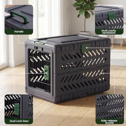 Collapsible Dog Crate for Large/Medium Dogs - 36" L Foldable Dog Cage No-Tool Assembly, Travel Dog Crate with 2 Wheels - Easy to Carry, Space-Saving, Indoor Outdoor Use,Dark Grey 36.4”L*22.84”W*25.8”H